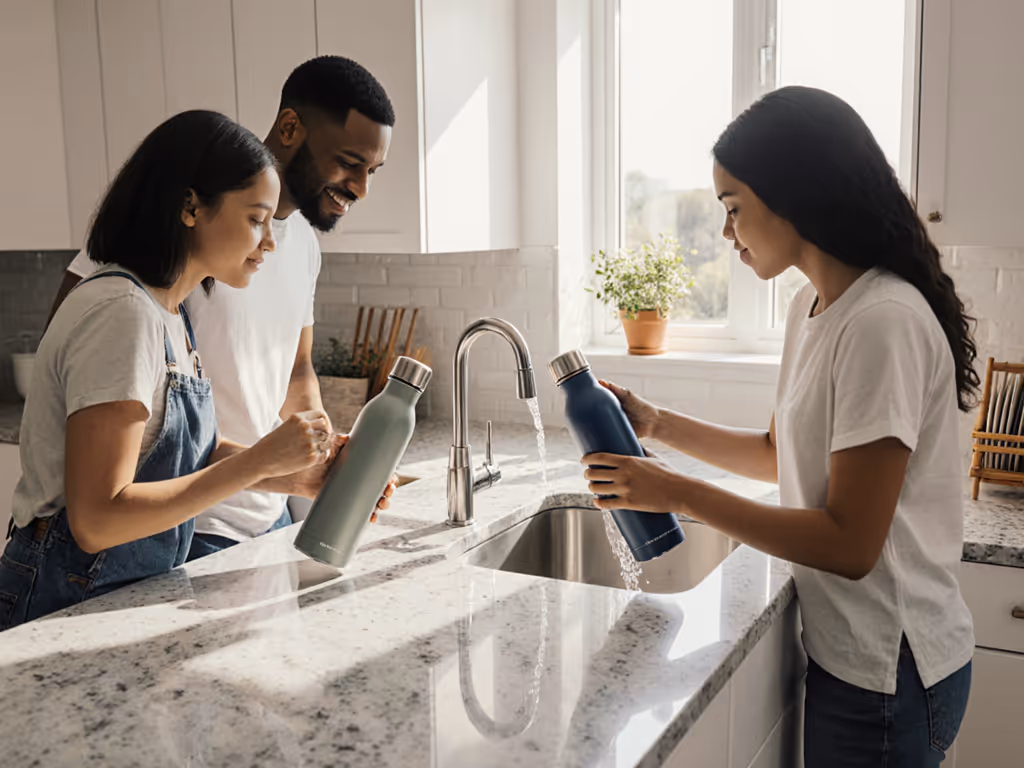 family_filling_reusable_water_bottles_at_kitchen_sink